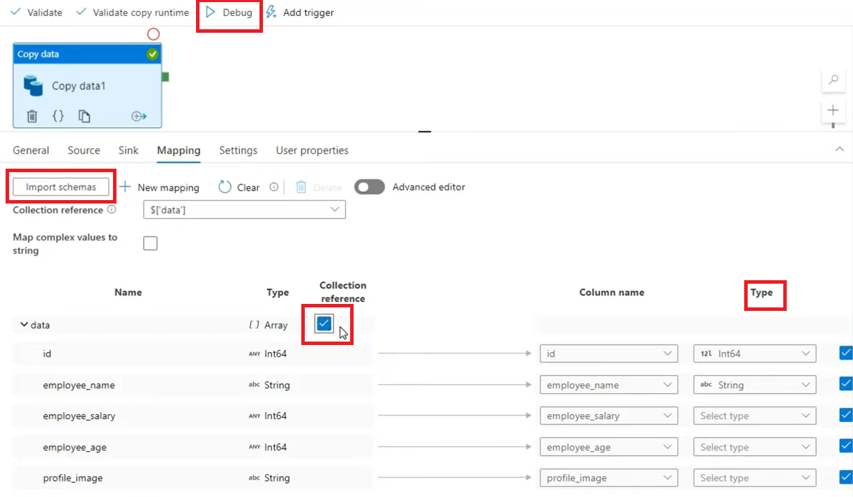 REST API to Azure - Mapping Tab